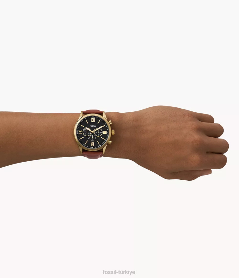 Fossil 6J041520 kahverengi Flynn kronograf deri saat kol saati erkekler