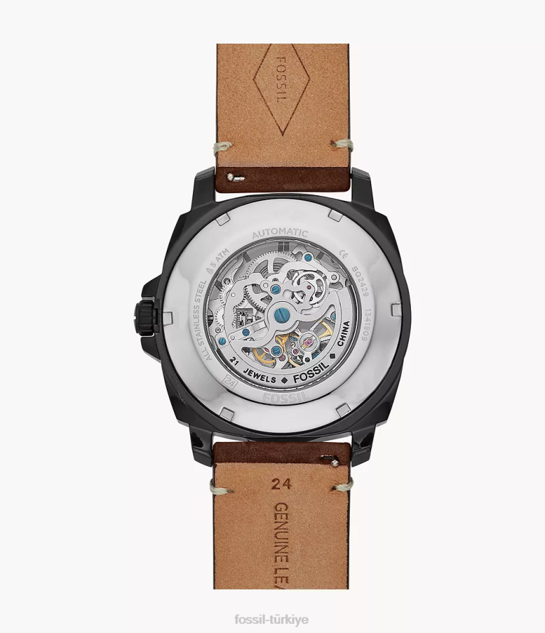 Fossil 6J041522 kahverengi Privateer spor mekanik deri saat kol saati erkekler