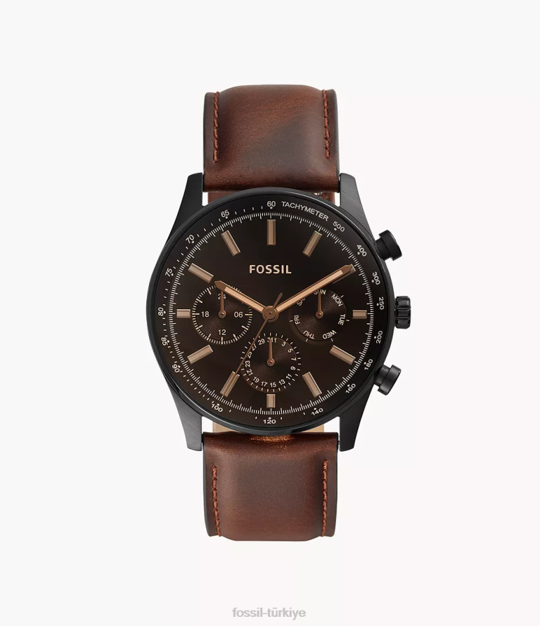 Fossil 6J041532 kahverengi Sullivan çok fonksiyonlu deri saat kol saati erkekler