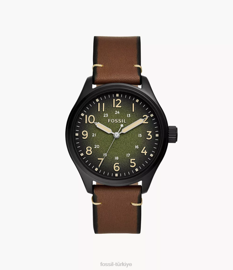 Fossil 6J041539 kahverengi easton üç ibreli deri saat kol saati erkekler