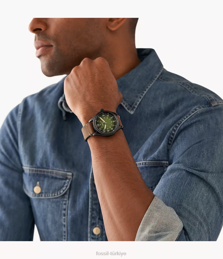 Fossil 6J041539 kahverengi easton üç ibreli deri saat kol saati erkekler