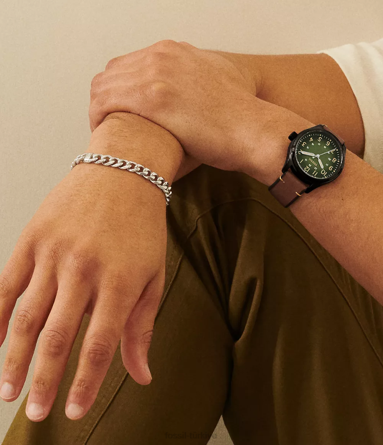 Fossil 6J041539 kahverengi easton üç ibreli deri saat kol saati erkekler