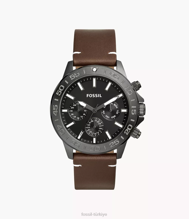 Fossil 6J041562 kahverengi bannon çok fonksiyonlu deri saat kol saati erkekler