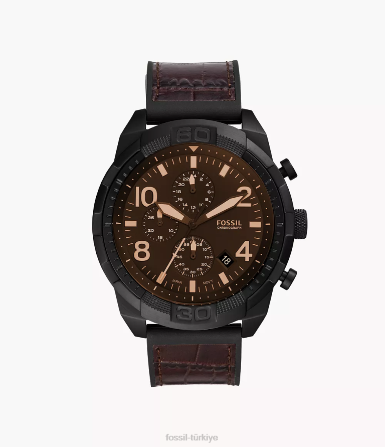 Fossil 6J041582 kahverengi timsah bronson kronograf deri ve kauçuk saat kol saati erkekler