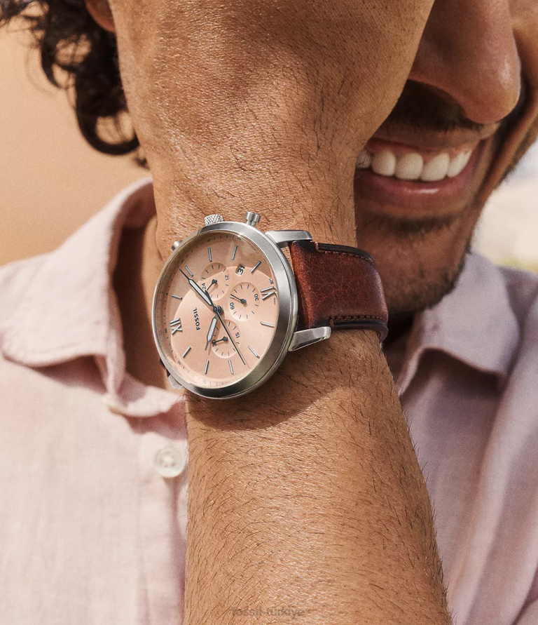 Fossil 6J041603 orta kahverengi nötr kronograf litehide deri saat kol saati erkekler