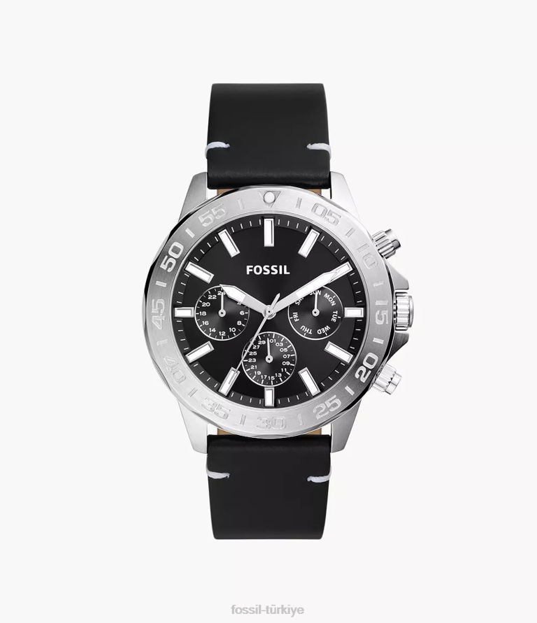 Fossil 6J041605 siyah bannon çok fonksiyonlu deri saat kol saati erkekler
