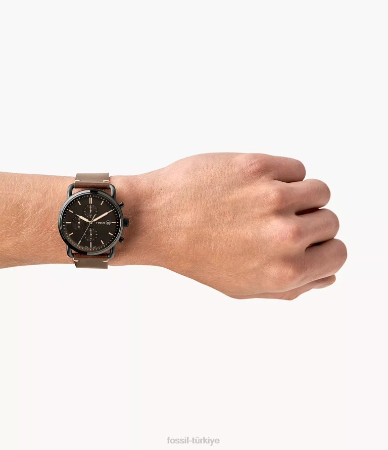 Fossil 6J041607 kahverengi banliyö kronograf deri saat kol saati erkekler