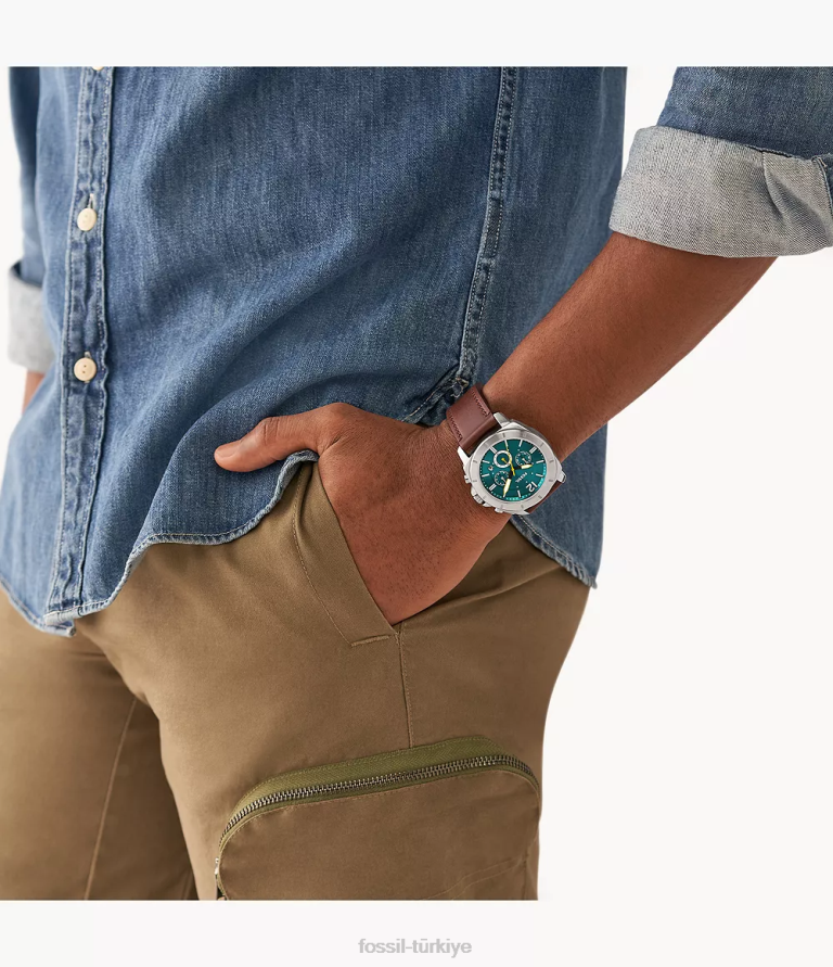 Fossil 6J041608 kahverengi Privateer kronograf deri saat kol saati erkekler