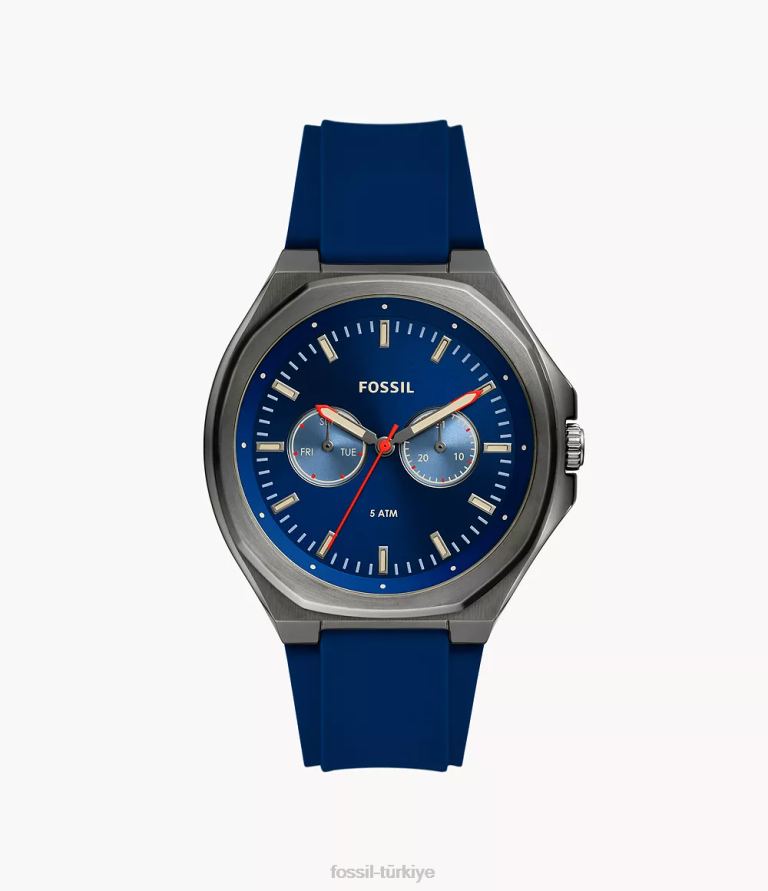 Fossil 6J041530 mavi evanston çok fonksiyonlu silikon saat kol saati erkekler