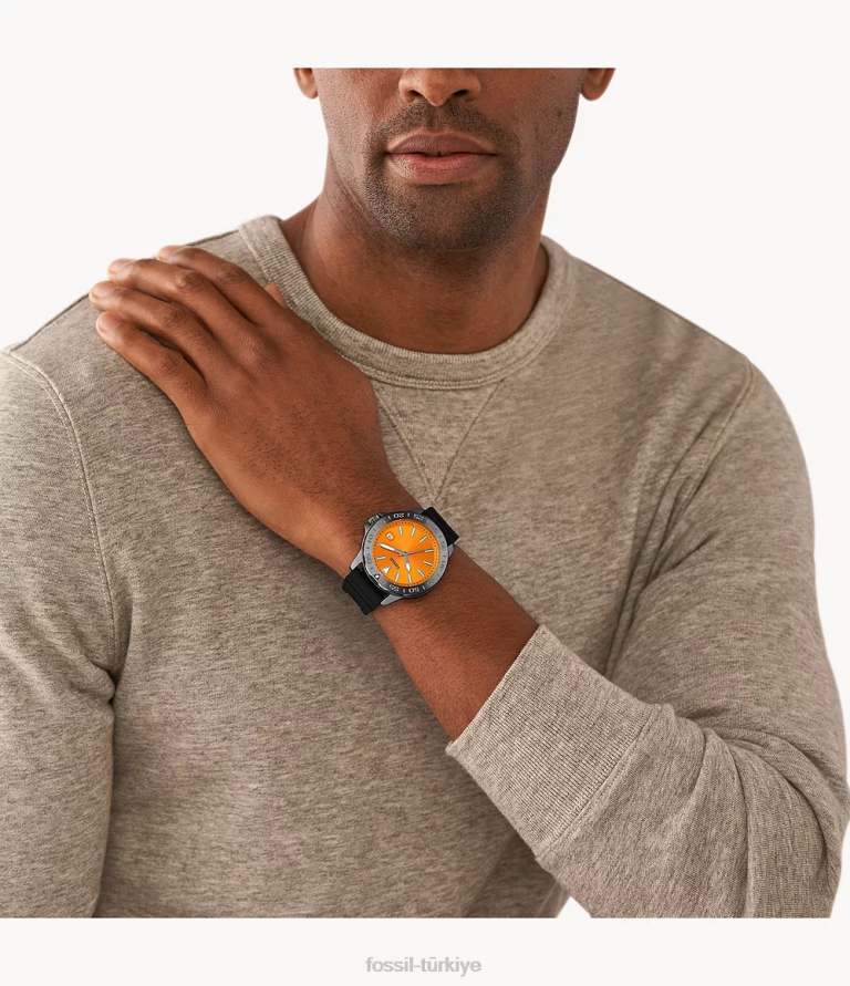 Fossil 6J041544 siyah bannon üç ibreli silikon saat kol saati erkekler