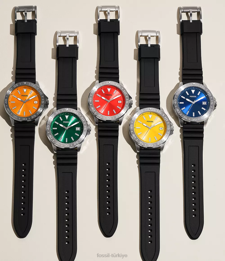 Fossil 6J041544 siyah bannon üç ibreli silikon saat kol saati erkekler