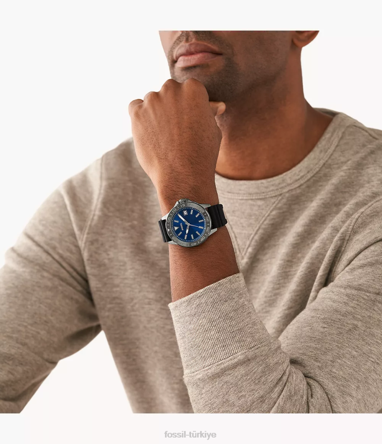 Fossil 6J041547 siyah bannon üç ibreli silikon saat kol saati erkekler