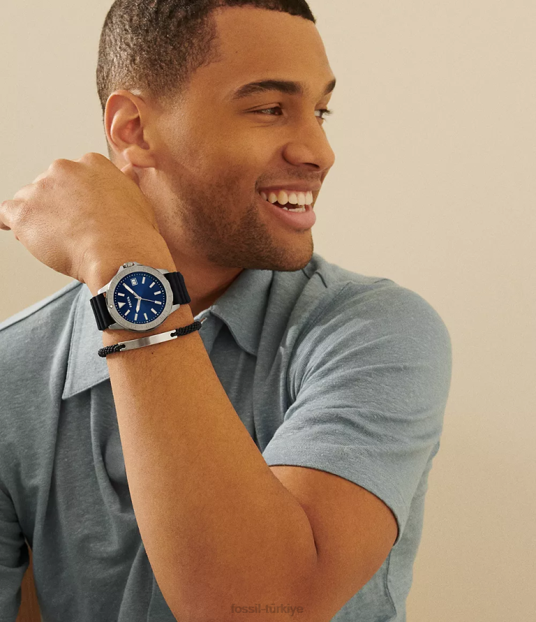 Fossil 6J041547 siyah bannon üç ibreli silikon saat kol saati erkekler