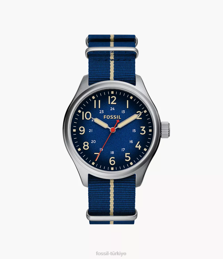 Fossil 6J041567 mavi ve haki easton üç ibreli naylon saat kol saati erkekler