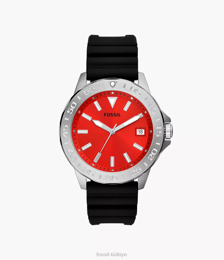 Fossil 6J041584 siyah bannon üç ibreli silikon saat kol saati erkekler