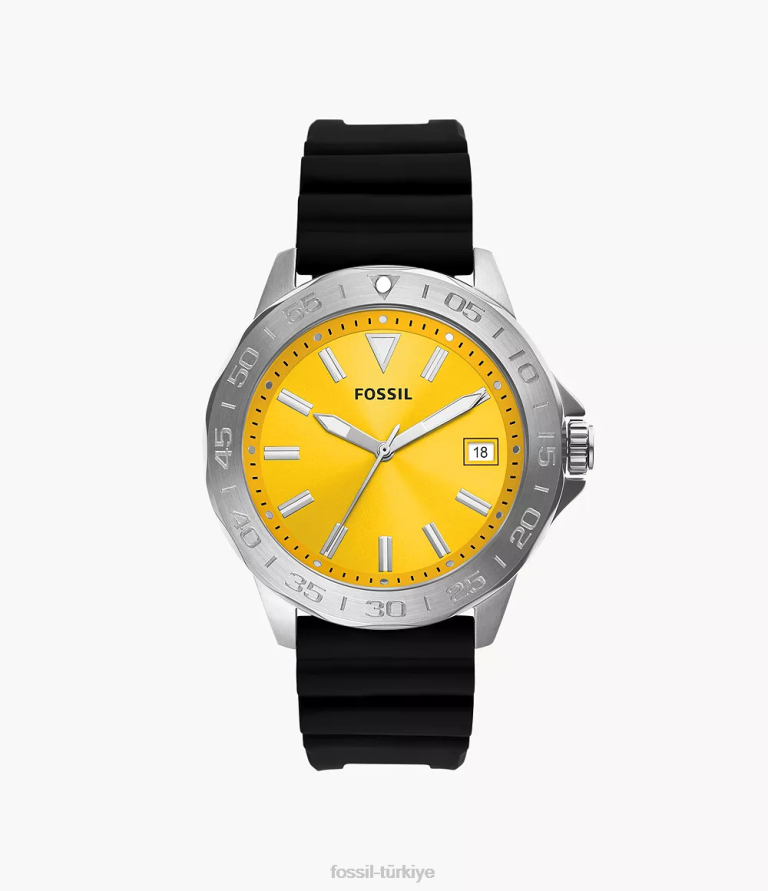 Fossil 6J041585 siyah bannon üç ibreli silikon saat kol saati erkekler