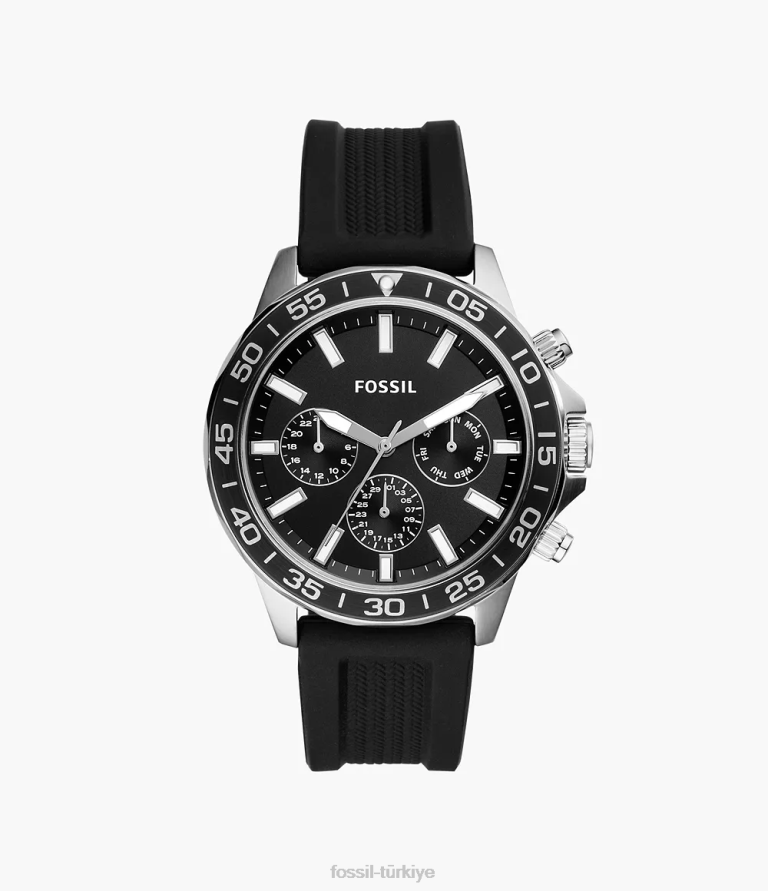 Fossil 6J041587 siyah bannon çok fonksiyonlu silikon saat kol saati erkekler