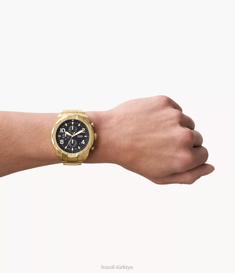 Fossil 6J041339 altın tonu bronson kronograf paslanmaz çelik saat kol saati erkekler