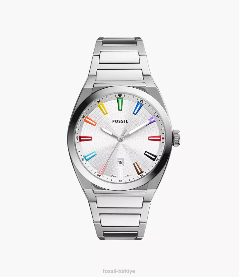 Fossil 6J041344 gümüş ton gurur üç ibreli paslanmaz çelik saat kol saati erkekler