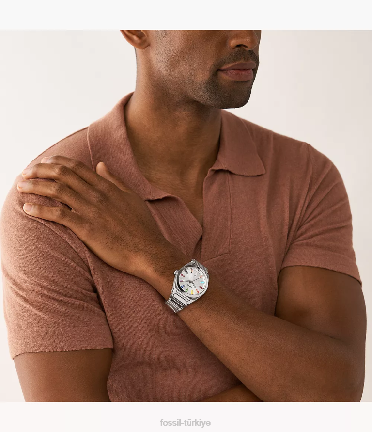 Fossil 6J041344 gümüş ton gurur üç ibreli paslanmaz çelik saat kol saati erkekler