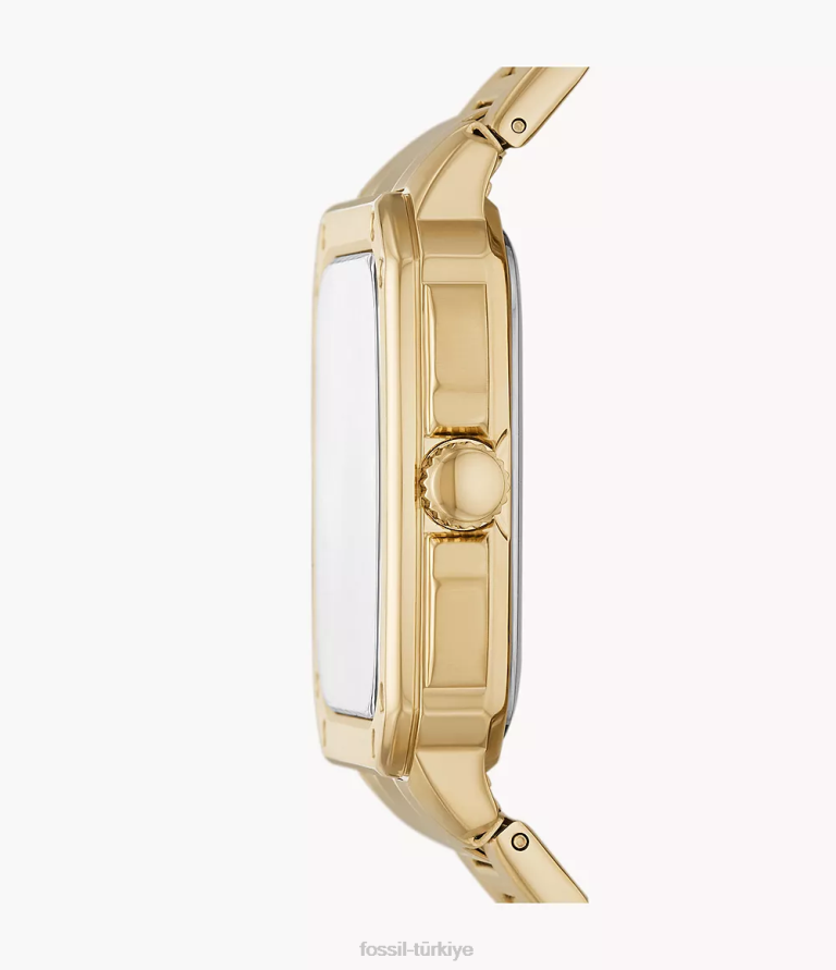 Fossil 6J041351 altın tonu yazıtlı üç ibreli tarih paslanmaz çelik saat kol saati erkekler
