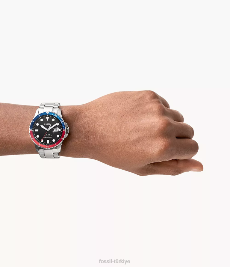 Fossil 6J041359 gümüş ton fb-01 üç ibreli tarih paslanmaz çelik saat kol saati erkekler