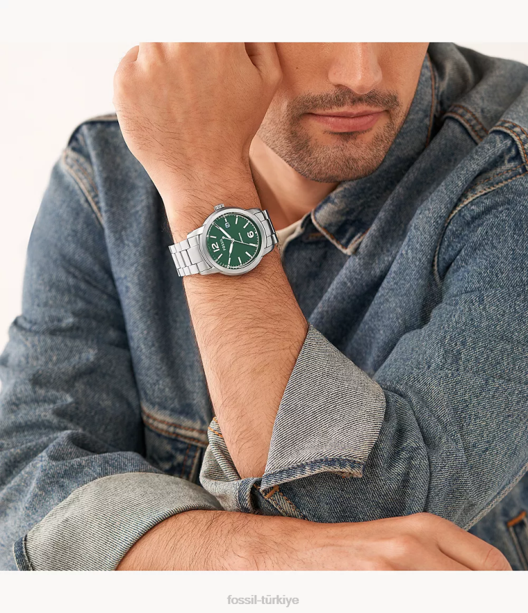 Fossil 6J041365 gümüş ton miras otomatik paslanmaz çelik saat kol saati erkekler