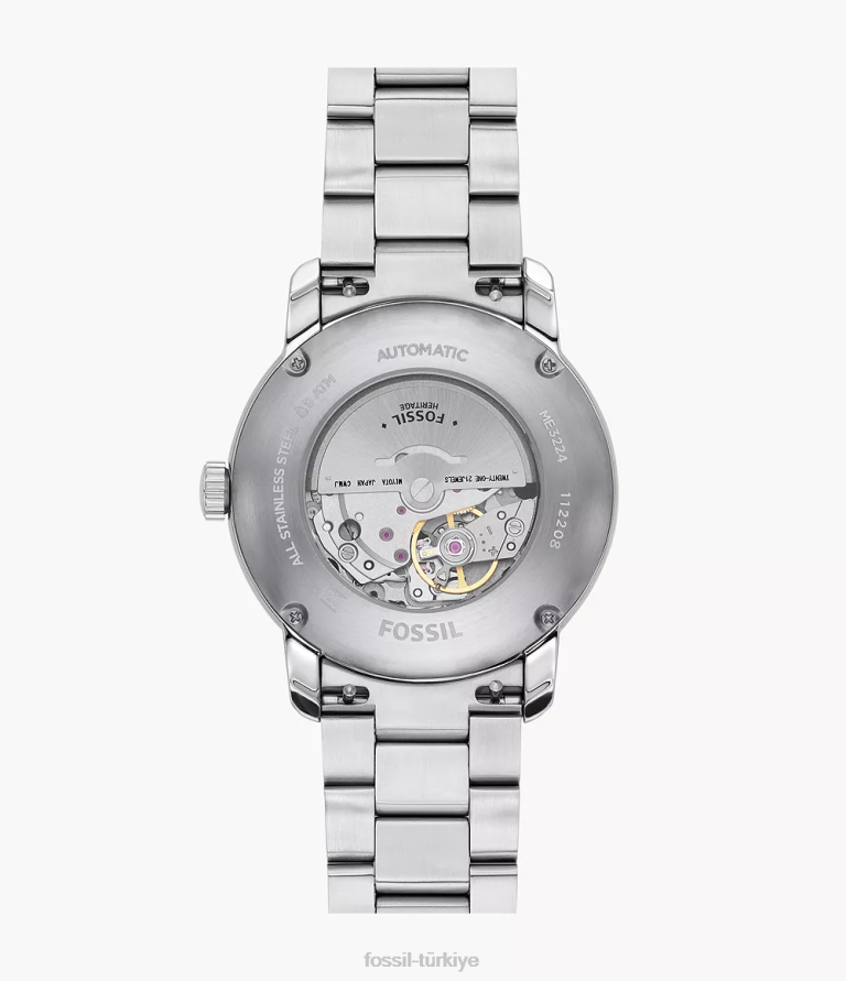Fossil 6J041365 gümüş ton miras otomatik paslanmaz çelik saat kol saati erkekler