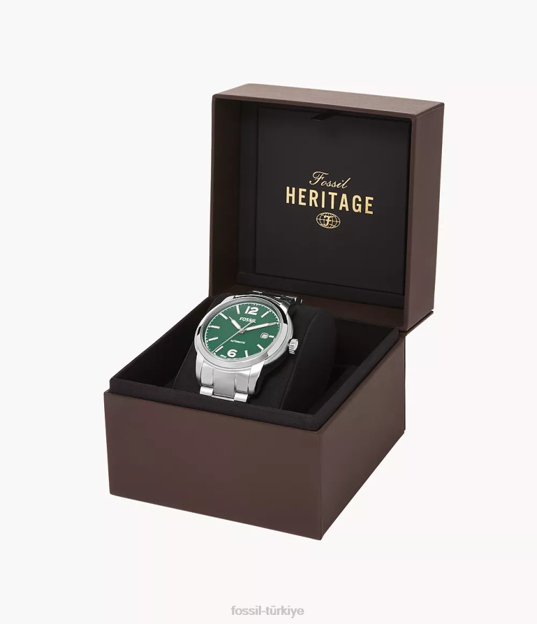 Fossil 6J041365 gümüş ton miras otomatik paslanmaz çelik saat kol saati erkekler