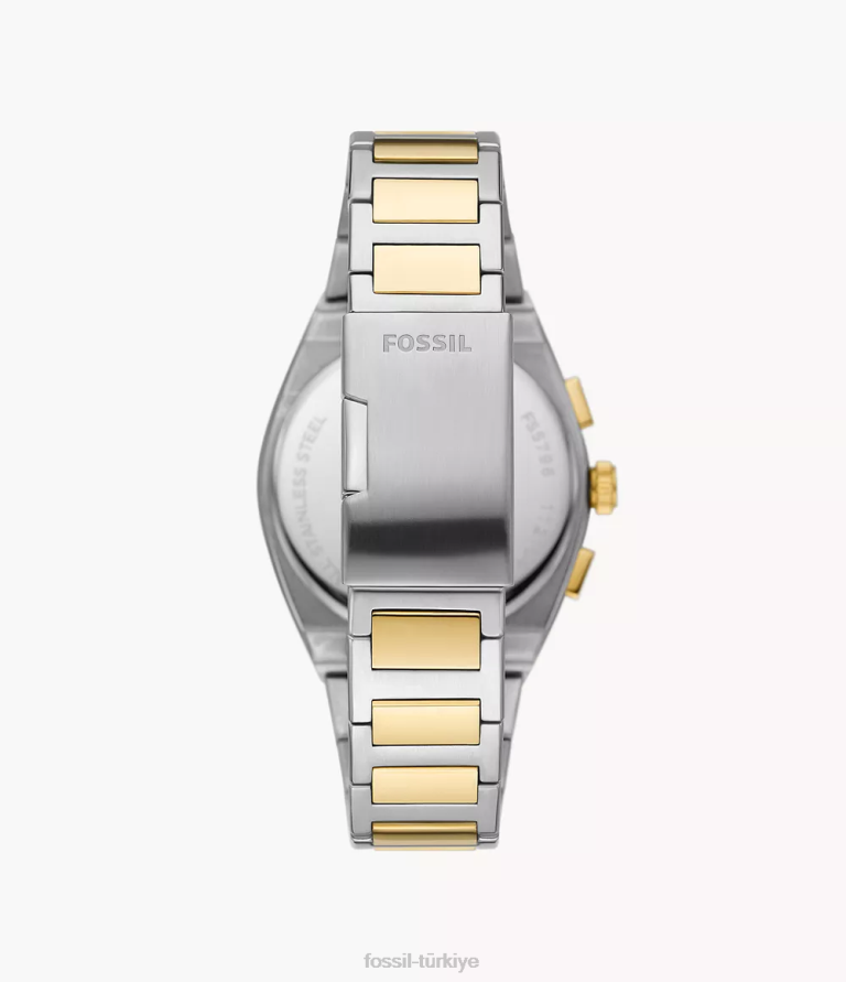 Fossil 6J041368 iki ton everett kronograf paslanmaz çelik saat kol saati erkekler