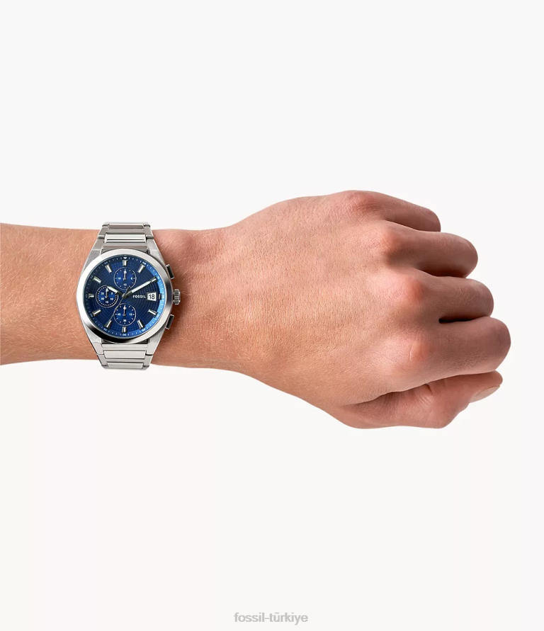 Fossil 6J041373 gümüş ton everett kronograf paslanmaz çelik saat kol saati erkekler