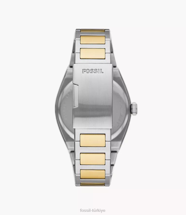 Fossil 6J041379 iki ton everett üç ibreli paslanmaz çelik saat kol saati erkekler