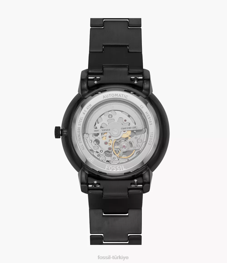 Fossil 6J041381 siyah nötra otomatik paslanmaz çelik saat kol saati erkekler