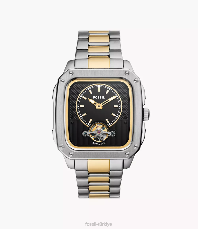 Fossil 6J041383 iki ton yazıtlı otomatik paslanmaz çelik saat kol saati erkekler