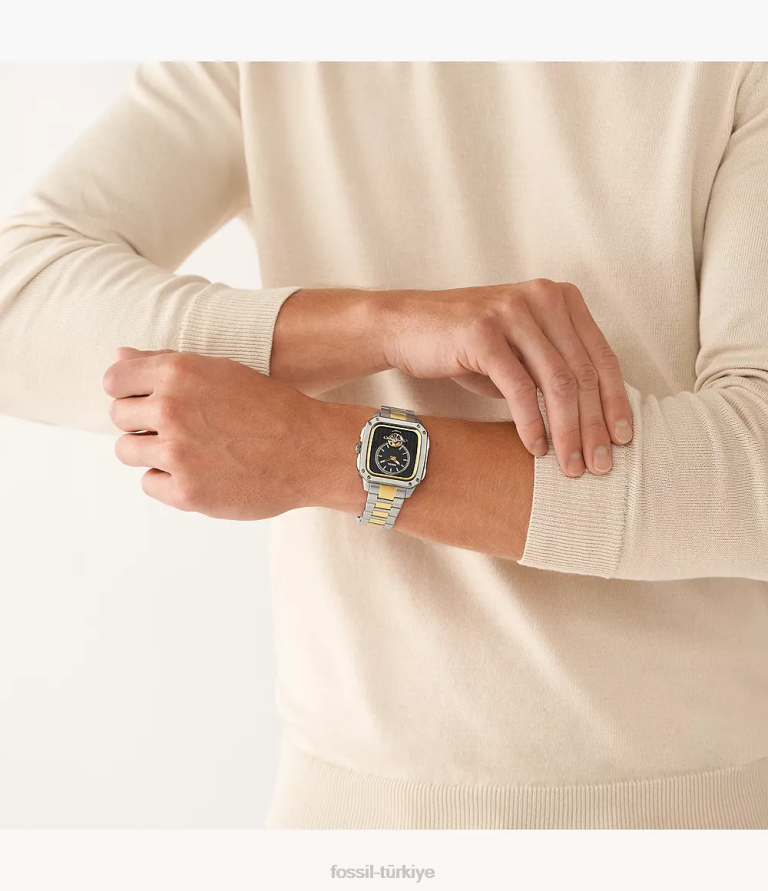 Fossil 6J041383 iki ton yazıtlı otomatik paslanmaz çelik saat kol saati erkekler