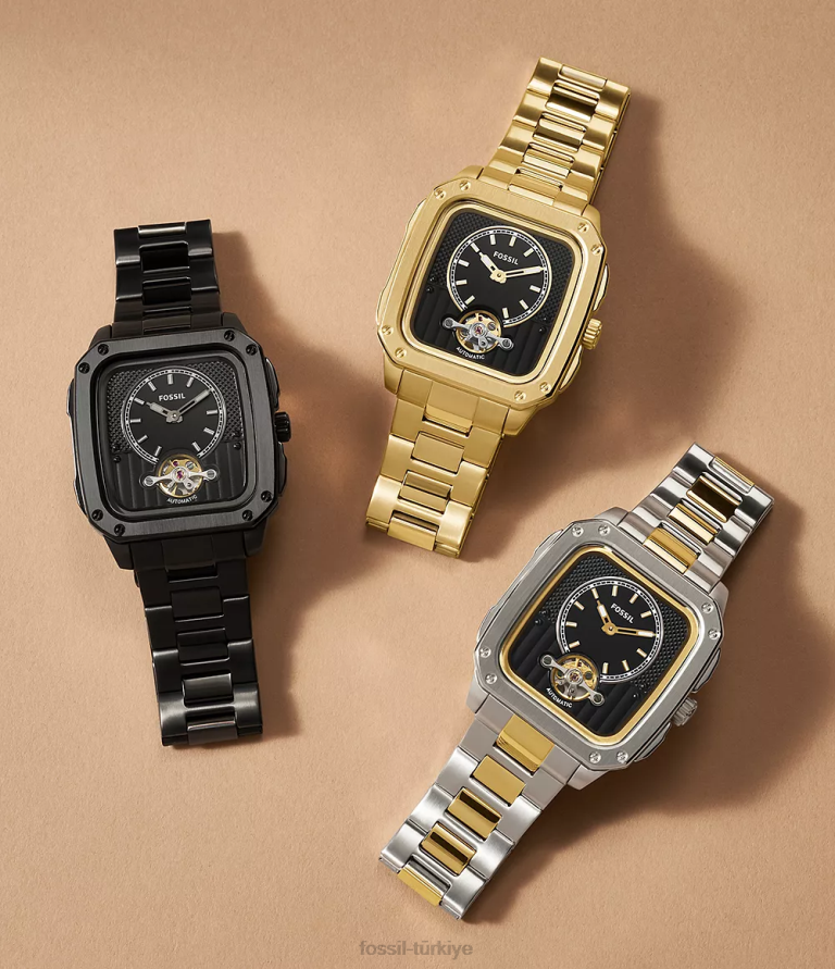 Fossil 6J041383 iki ton yazıtlı otomatik paslanmaz çelik saat kol saati erkekler