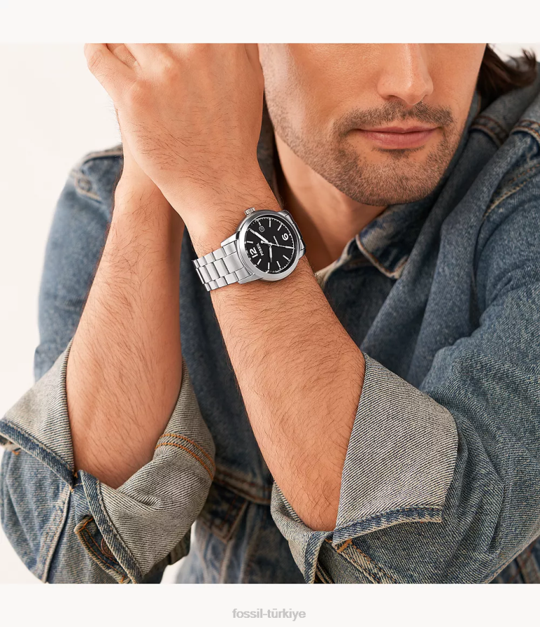 Fossil 6J041384 gümüş ton miras otomatik paslanmaz çelik saat kol saati erkekler
