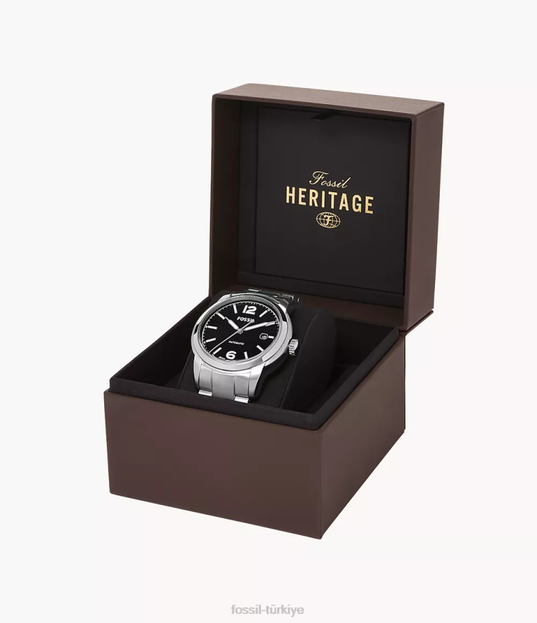 Fossil 6J041384 gümüş ton miras otomatik paslanmaz çelik saat kol saati erkekler