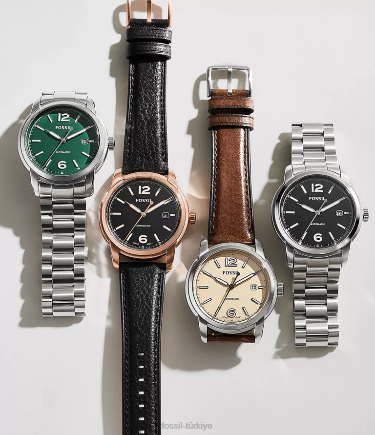 Fossil 6J041384 gümüş ton miras otomatik paslanmaz çelik saat kol saati erkekler