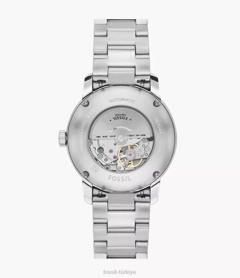 Fossil 6J041385 gümüş ton miras otomatik paslanmaz çelik saat kol saati erkekler
