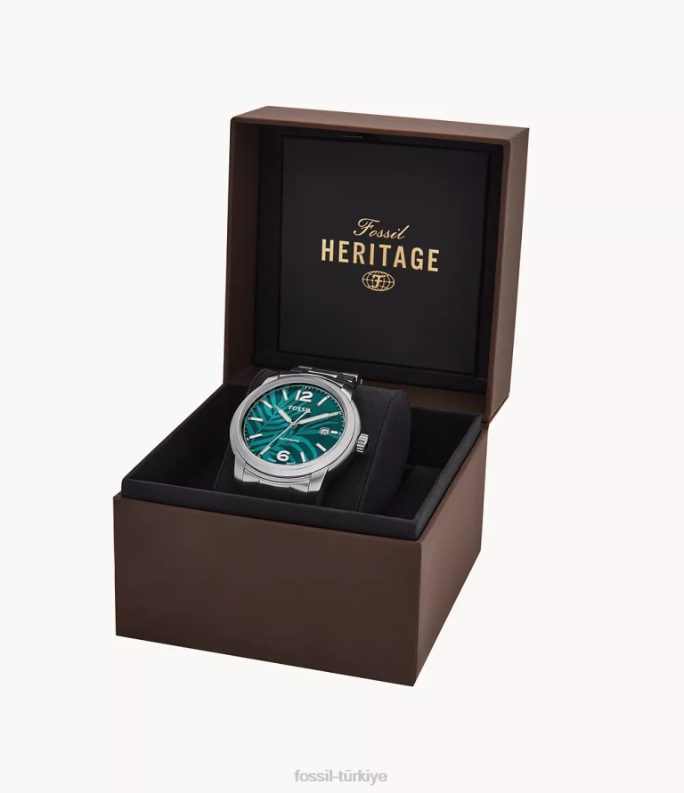 Fossil 6J041385 gümüş ton miras otomatik paslanmaz çelik saat kol saati erkekler