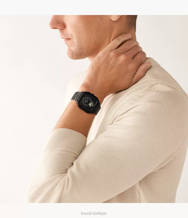Fossil 6J041387 siyah yazıtlı otomatik paslanmaz çelik saat kol saati erkekler