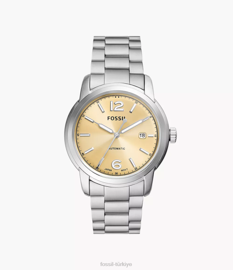 Fossil 6J041391 gümüş ton miras otomatik paslanmaz çelik saat kol saati erkekler