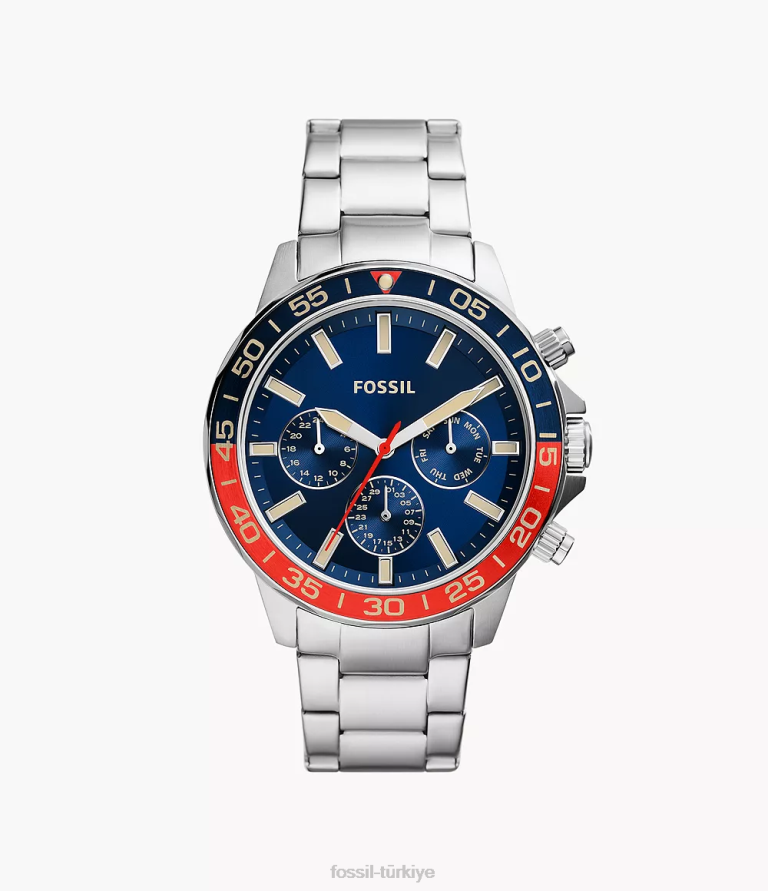 Fossil 6J041510 gümüş ton bannon çok fonksiyonlu paslanmaz çelik saat kol saati erkekler