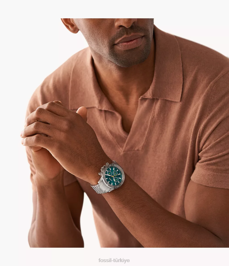 Fossil 6J041521 gümüş ton bannon çok fonksiyonlu paslanmaz çelik saat kol saati erkekler