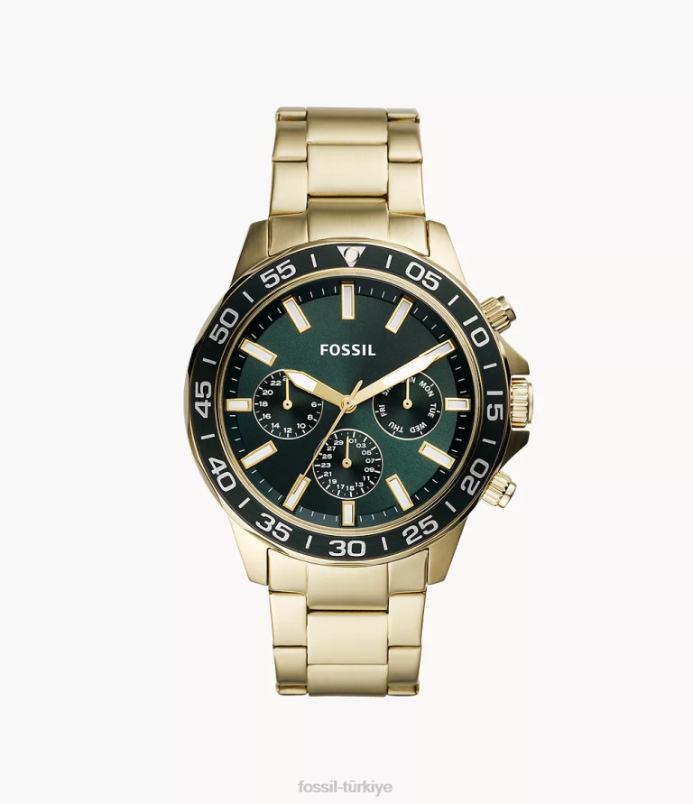 Fossil 6J041531 altın tonu bannon çok fonksiyonlu paslanmaz çelik saat kol saati erkekler