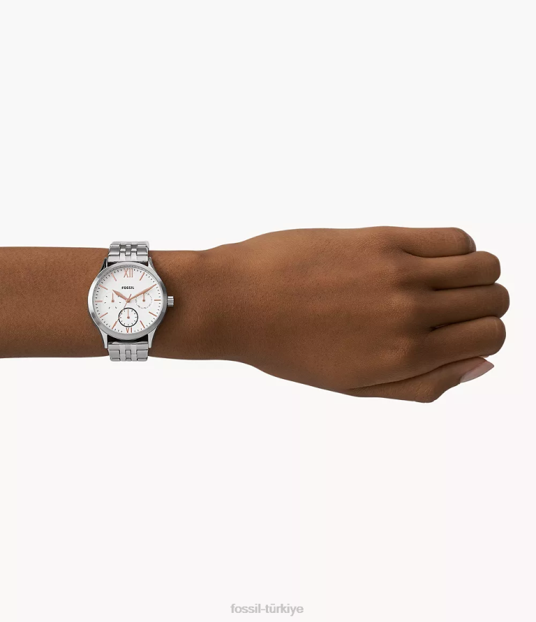 Fossil 6J041565 gümüş onun ve onun fenmore çok fonksiyonlu paslanmaz çelik saat hediye seti kol saati erkekler
