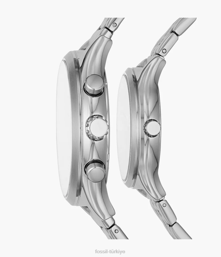 Fossil 6J041565 gümüş onun ve onun fenmore çok fonksiyonlu paslanmaz çelik saat hediye seti kol saati erkekler