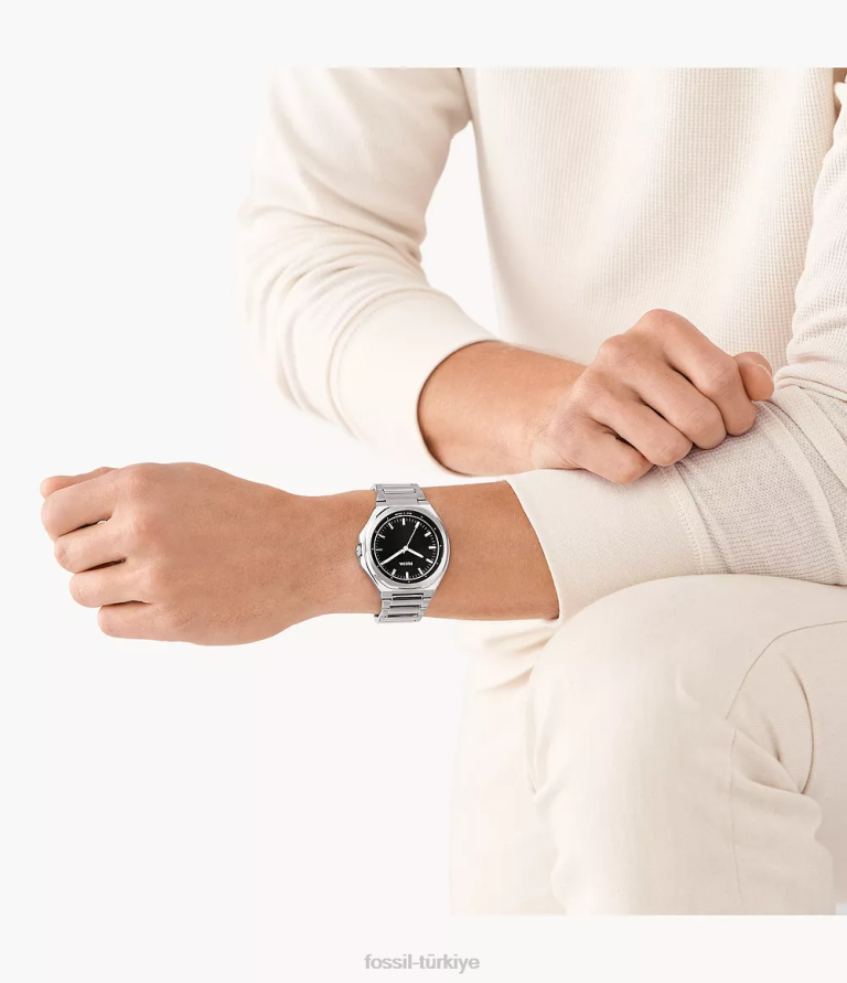 Fossil 6J041569 gümüş ton evanston güneş enerjisiyle çalışan paslanmaz çelik saat kol saati erkekler