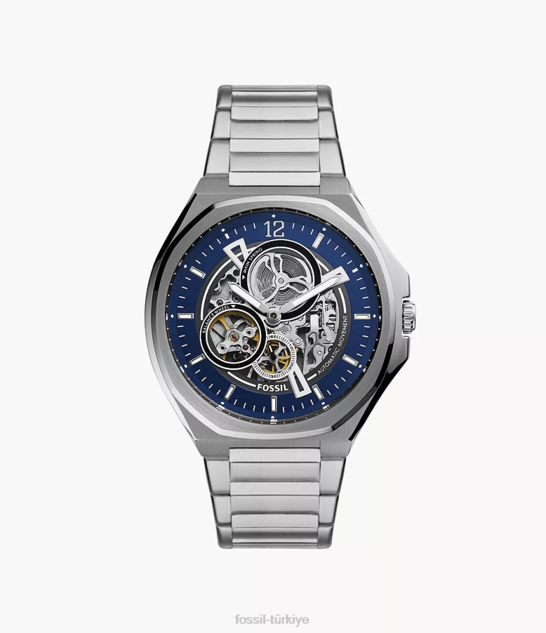 Fossil 6J041570 gümüş ton evanston otomatik paslanmaz çelik saat kol saati erkekler